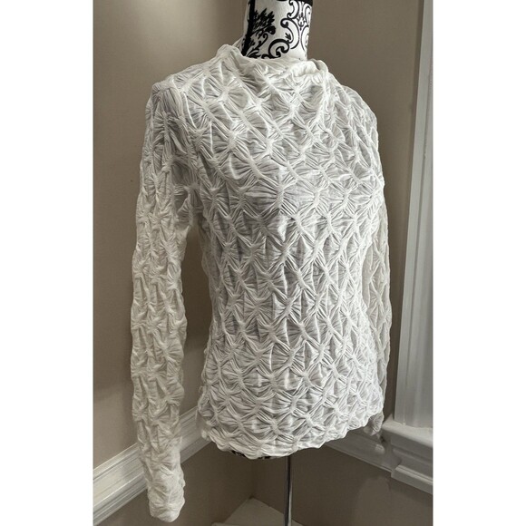 Maeve By ANTHROPOLOGIE Mock Neck Textured Semi Sheer Top Sz L Minimalist - Picture 10 of 16